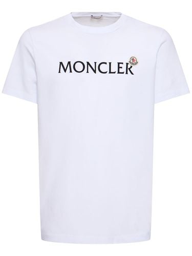 Flocked Logo Cotton T-shirt - MONCLER - Modalova