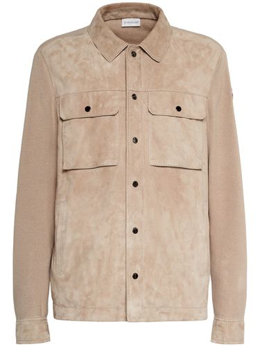 Knitted Cotton & Suede Cardigan Jacket - MONCLER - Modalova