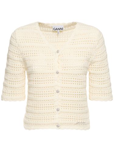 Cotton Pointelle Cardigan - GANNI - Modalova