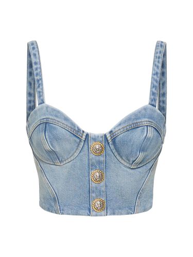 Stretch Cotton Denim Corset Top - BALMAIN - Modalova