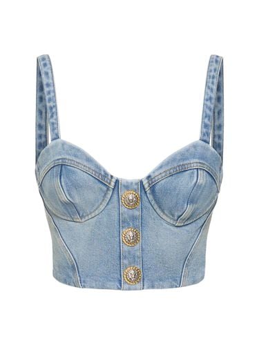 Top De Denim De Algodón Stretch - BALMAIN - Modalova