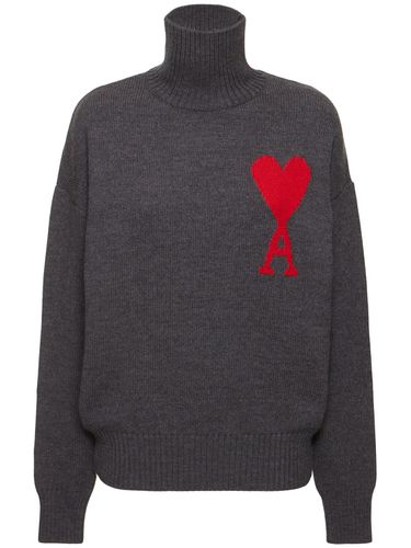 Logo Felted Wool Turtleneck Sweater - AMI PARIS - Modalova