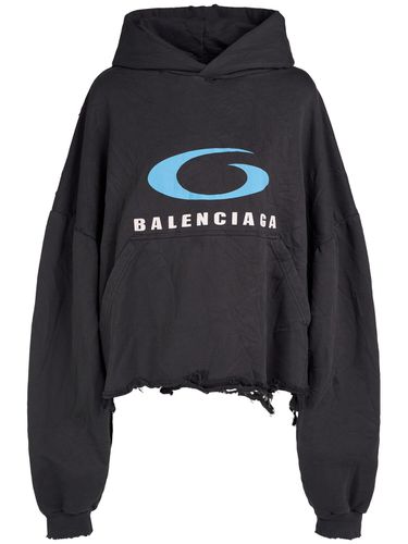 Icon Print Cropped Cotton Hoodie - BALENCIAGA - Modalova