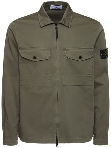 Stretch Cotton Zip-up Overshirt - STONE ISLAND - Modalova