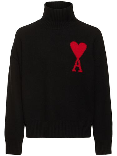 Logo Wool Turtleneck Sweater - AMI PARIS - Modalova