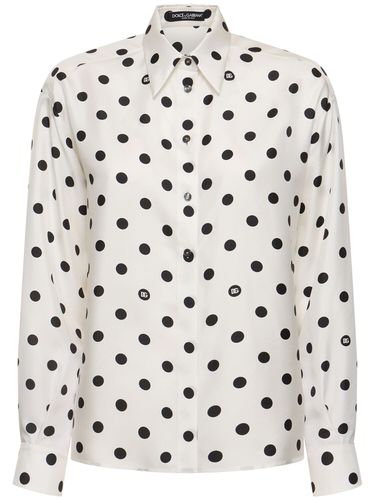 Polka Dots Logo Printed Silk Twill Shirt - DOLCE & GABBANA - Modalova