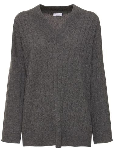 V-neck Ribbed Cashmere Sweater - BRUNELLO CUCINELLI - Modalova