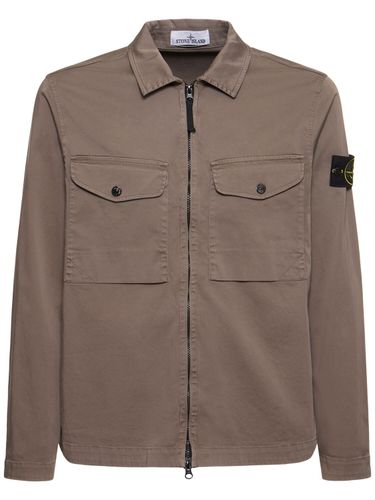 Stretch Cotton Zip-up Overshirt - STONE ISLAND - Modalova