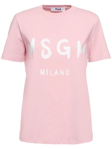 Camiseta De Jersey De Algodón Con Logo - MSGM - Modalova