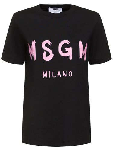 Camiseta De Jersey De Algodón Con Logo - MSGM - Modalova