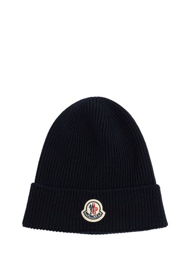 Logo Wool Rib Knit Beanie - MONCLER - Modalova