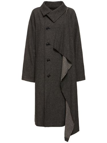 Asymmetric Long Flannel Coat - YOHJI YAMAMOTO - Modalova