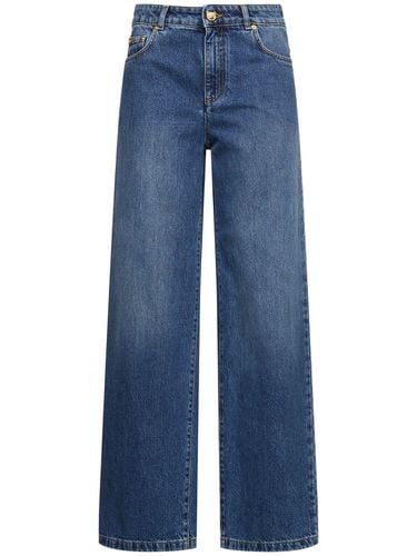 Low Waist Denim Wide Jeans - MOSCHINO - Modalova