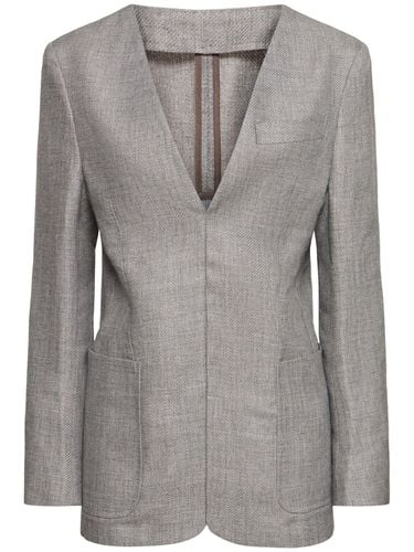 Deep V Neck Back Slit Wool Blend Jacket - BETTTER - Modalova