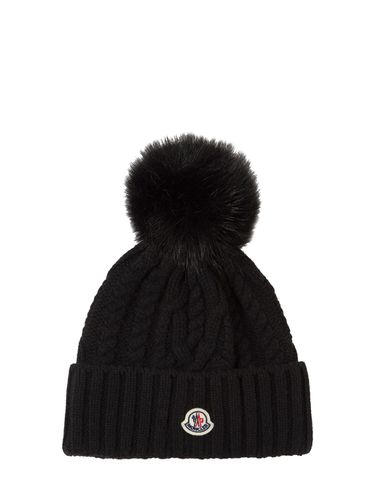 Virgin Wool Blend Beanie W/ Pompom - MONCLER - Modalova