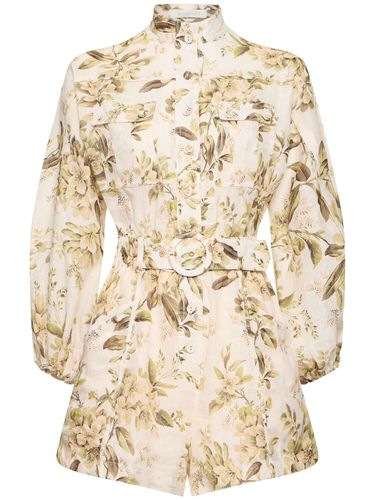 Golden Printed Linen Belted Playsuit - ZIMMERMANN - Modalova