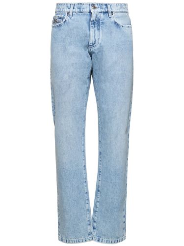 Stonewashed Denim Straight Jeans - VERSACE - Modalova