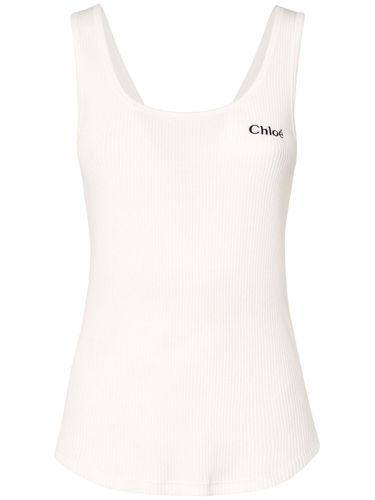 Logo Ribbed Cotton Jersey Tank Top - CHLOÉ - Modalova