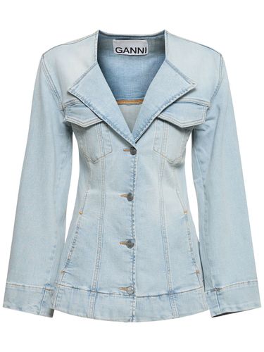 Tinted Cotton Denim Fitted Blazer - GANNI - Modalova