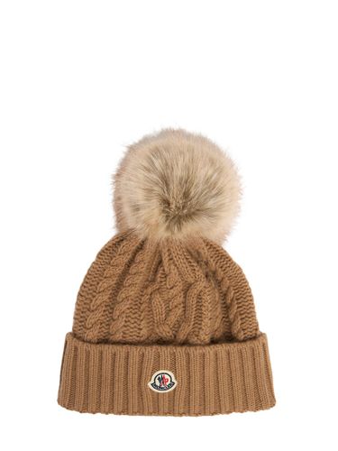 Virgin Wool Blend Beanie W/ Pompom - MONCLER - Modalova