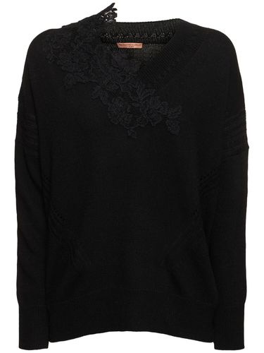 Embroidered Knit V-neck Sweater - ERMANNO SCERVINO - Modalova