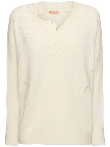 Embroidered Knit V-neck Sweater - ERMANNO SCERVINO - Modalova