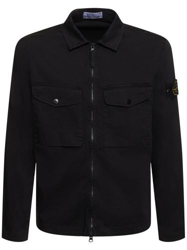 Stretch Cotton Zip-up Overshirt - STONE ISLAND - Modalova