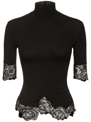 Short Sleeve Embroidered T-neck Sweater - ERMANNO SCERVINO - Modalova