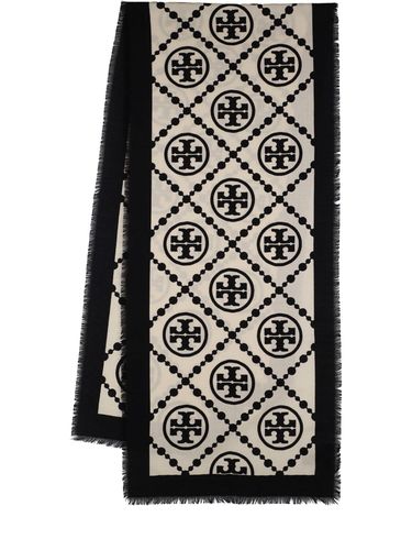 T Monogram Wool & Silk Scarf - TORY BURCH - Modalova