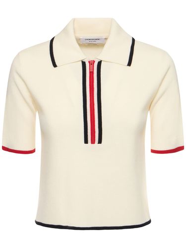 Milano Stitch S/s Zip-up Wool Polo Top - THOM BROWNE - Modalova