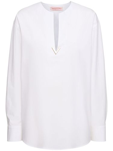 Poplin Logo V-neck Shirt - VALENTINO - Modalova