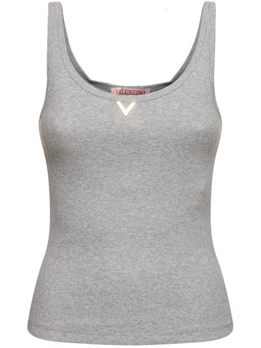 Ribbed Jersey Logo Tank Top - VALENTINO - Modalova