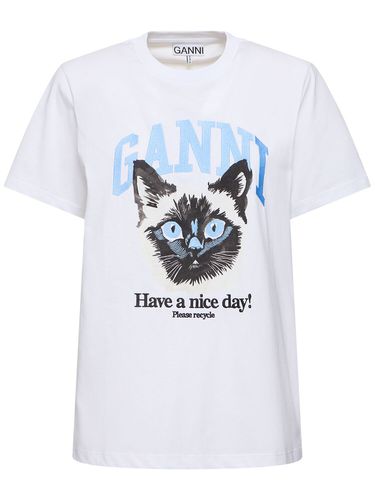 Cat Print Organic Cotton T-shirt - GANNI - Modalova