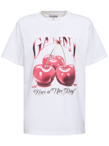 Cherry Print Organic Cotton T-shirt - GANNI - Modalova