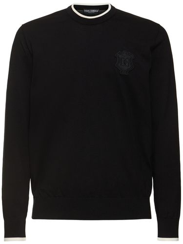 Jacquard Logo Cotton Crewneck Sweater - DOLCE & GABBANA - Modalova