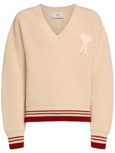 Rib Knit Wool V-neck Sweater - AMI PARIS - Modalova