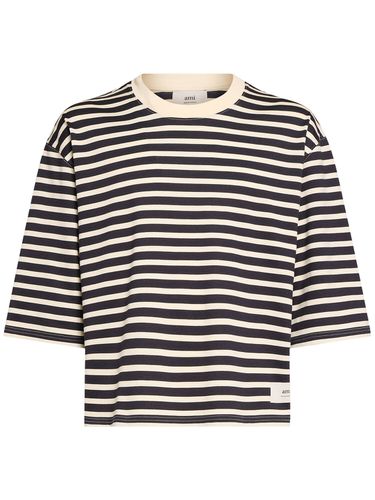 Striped Oversized Cotton T-shirt - AMI PARIS - Modalova