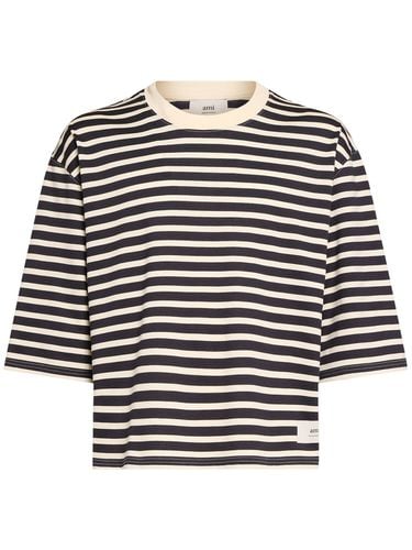 T-shirt Maniche A 3/4 Oversize In Cotone A Righe - AMI PARIS - Modalova