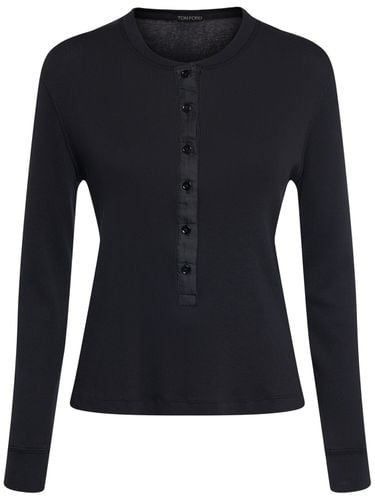 Cotton Blend Rib Jersey Long Sleeve Top - TOM FORD - Modalova