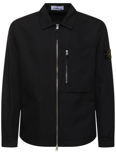 Cotton Blend Zip Overshirt - STONE ISLAND - Modalova