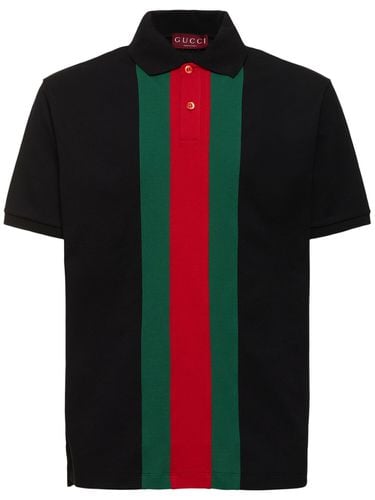 Web Stretch Cotton Piquet Polo Shirt - GUCCI - Modalova