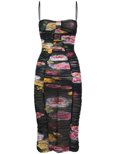 Printed Stretch Tulle Midi Dress - DOLCE & GABBANA - Modalova