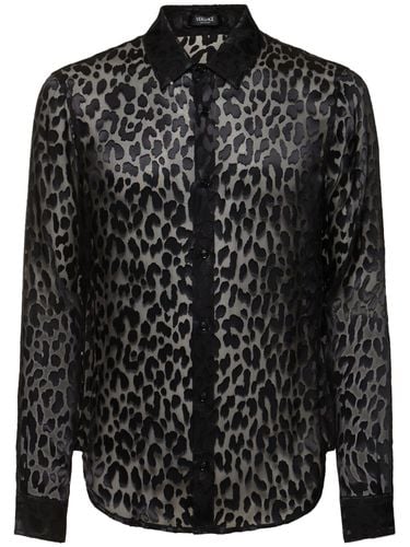 Leopard Print Silk Blend Satin Shirt - VERSACE - Modalova