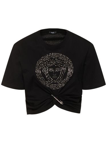 Medusa Cotton Jersey Cropped T-shirt - VERSACE - Modalova