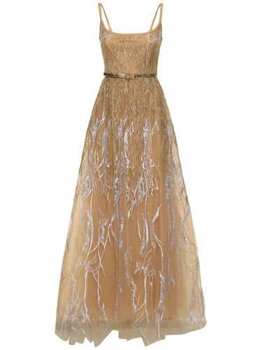 Embroidered Tulle Long Dress - ELIE SAAB - Modalova