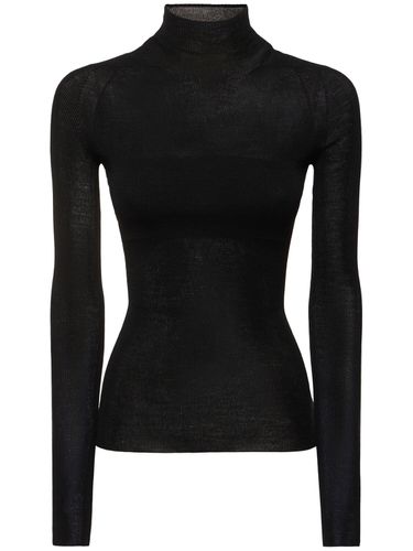 Seamless Rib Knit Turtleneck Sweater - VERSACE - Modalova