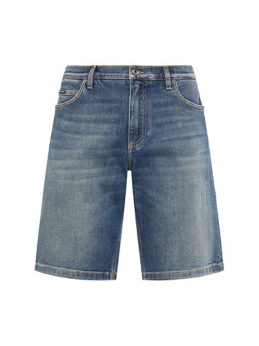 Logo Plaque Stretch Denim Shorts - DOLCE & GABBANA - Modalova