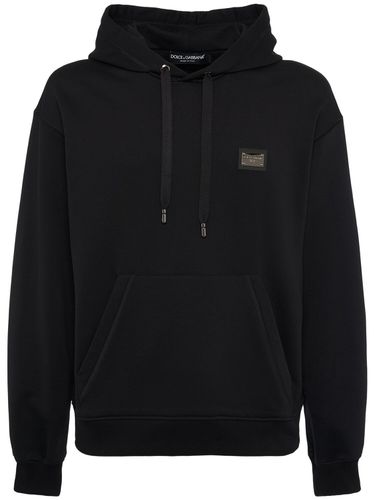 Logo Plaque Cotton Jersey Hoodie - DOLCE & GABBANA - Modalova