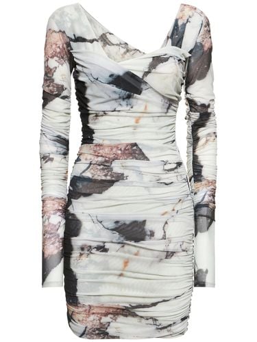 Marmo Printed Stretch Tulle Mini Dress - ROBERTO CAVALLI - Modalova