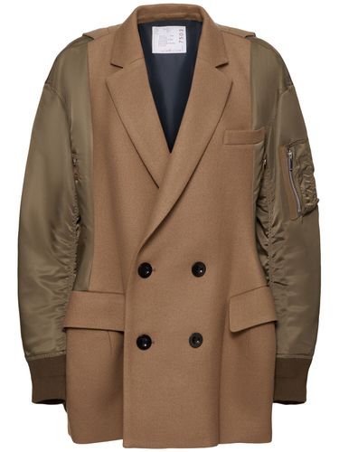 Wool Melton & Quilted Nylon Twill Coat - SACAI - Modalova